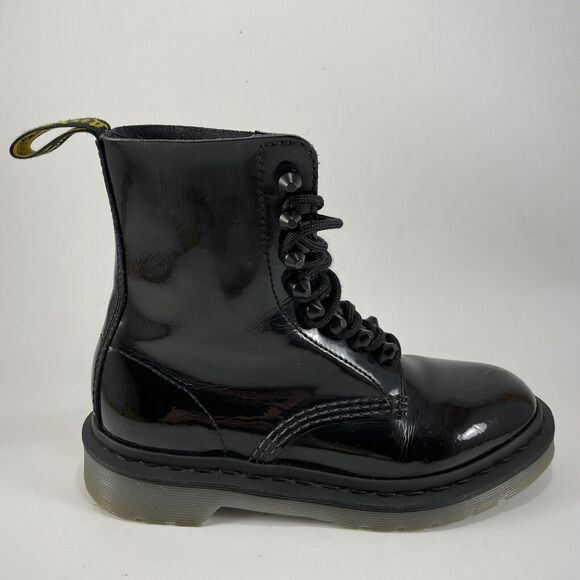 Dr Martens Docs Pascal Stud Combat Boots Womens Size 5 Patent Leather - Picture 1 of 11